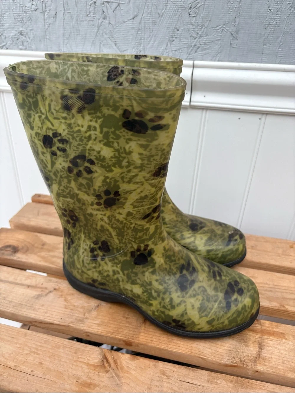 Sloggers Olive Green Paw Print Rain Boots